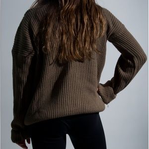 Brown off the shoulder cozy sweater